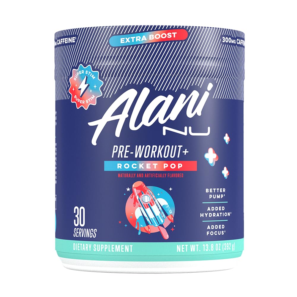Alani Nu Pre Workout+ Rocket POP bottle ready to energize your workout.