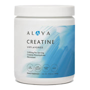 Alaya Naturals micronized creatine powder bottle supports clean training.