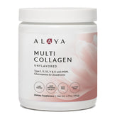 Alaya Naturals Multi Collagen powder bottle promotes radiant skin and stronger nails.