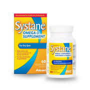 Alcon Systane Omega-3 softgel bottle showing the product for tear film support
