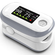 Alecaremed Pulse Oximeter front view with white body and bright OLED display for easy reading.