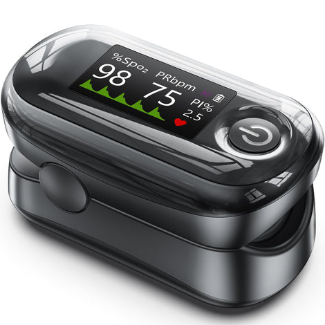 Alecaremed Pulse Oximeter front view, compact for on-the-go SpO2 checks.
