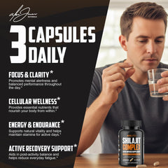 Alex Jones Naturals Maximum Vitality Shilajit bottle label closeup highlighting premium ingredients