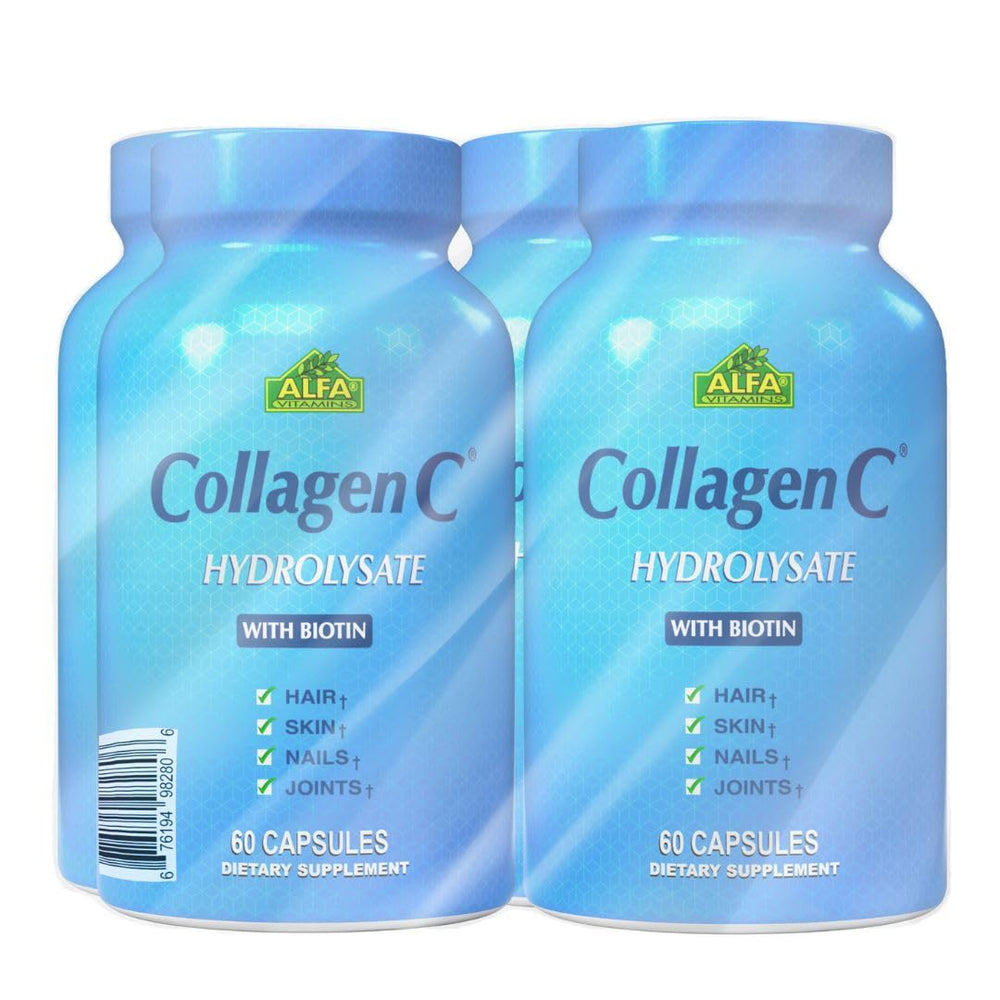 ALFA VITAMINS CollagenC bottle with label showcasing premium collagen supplement for skin support