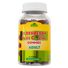 ALFA VITAMINS elderberry gummies bottle shows natural immune support with real elderberries.