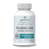 Algonot BrainGain bottle with pour demonstrates convenient daily dosing and liposomal luteolin delivery.
