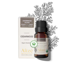 Alizé Cedarwood essential oil bottle with dropper for precise diffuser use.