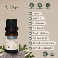 Close-up of dropper on Alizé Cypress Oil for precise dispensing