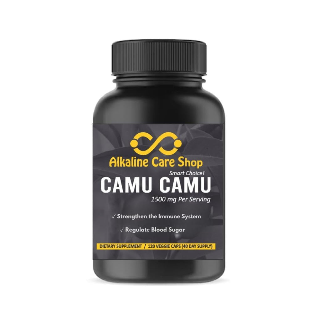 Alkaline Care Camu Camu bottle front showing natural vitamin C source.
