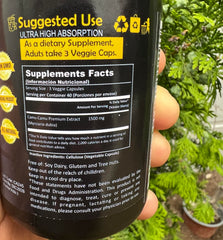 Alkaline Care Camu Camu capsules close-up highlighting vegan, whole-food formula.