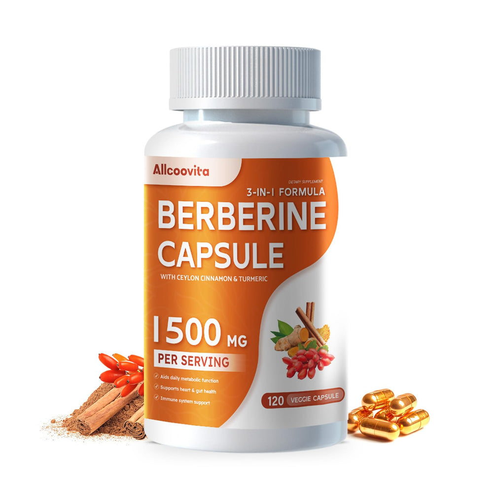 Allcoovita Berberine bottle with 1500mg serving for daily support.