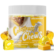 Allcoovita bovine colostrum chews pineapple bottle highlights convenient daily wellness