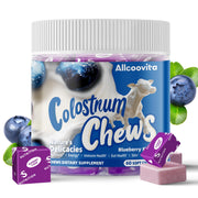 Allcoovita Colostrum Chews blueberry bottle for convenient daily wellness.