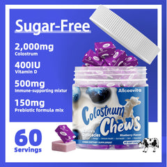 Allcoovita Colostrum Chews blueberry closeup emphasizes tasty daily bite.
