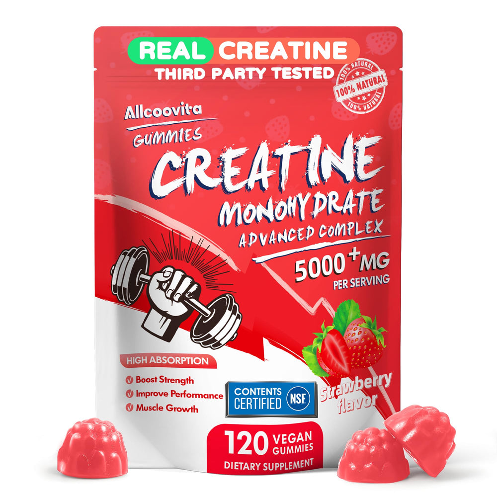 Allcoovita Creatine Gummy bottle front for convenient workout support.