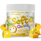 Allcoovita Iron Soft Chews Pineapple Bottle: tasty daily iron for energy support.