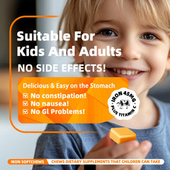 Allcoovita Iron Soft Chews texture closeup, gummy texture with orange flavor.