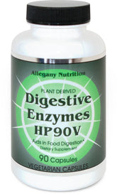 Allegany Nutrition HP90V bottle front view, plant-based capsules for daily vegan support.