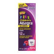 Allegra Children berry bottle offers kid-friendly packaging for easy, non-drowsy relief.