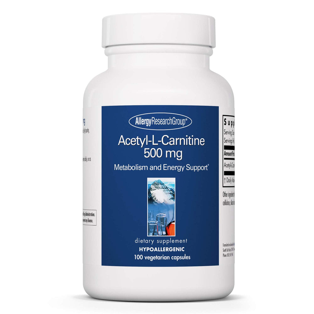 Allergy Research Group Acetyl-L-Carnitine 500mg bottle supports energy metabolism.