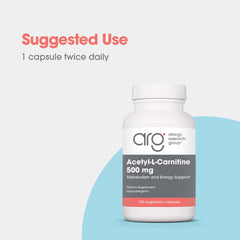 Allergy Research Group Acetyl-L-Carnitine 500mg supplement desk easy daily use.