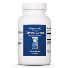 Allergy Research Group Adrenal Cortex bottle with label, highlighting adrenal support potential.