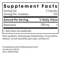 Allergy Research Group Artemisinin capsules pour shot suggesting easy daily intake for GI-friendly routines