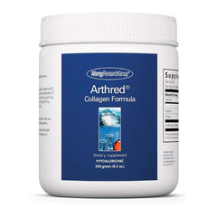 Allergy Research Group Arthred bottle shows hydrolyzed collagen for joint and skin support.