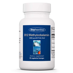 Allergy Research Group B12 bottle showing pure, hypoallergenic daily supplement