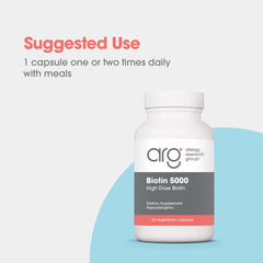 Allergy Research Group Biotin 5000mcg packaging outer; doctor-developed hypoallergenic formula
