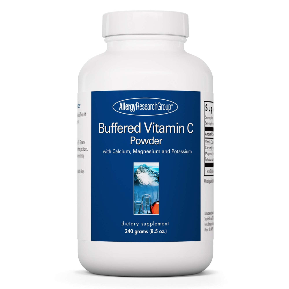Allergy Research Group buffered vitamin C powder bottle for easy daily dosing.