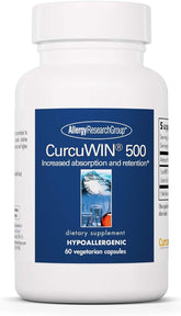 Allergy Research Group CurcuWIN 500 bottle cap close-up for easy daily use.