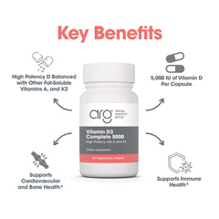 Allergy Research Group vitamin D3 Complete capsule close-up illustrates oil-based delivery