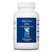 Allergy Research Group EPO bottle front with softgel capsules supporting skin and eye moisture
