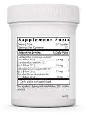Close-up of Allergy Research Group GI Flora Dairy Free capsules highlighting probiotic blend