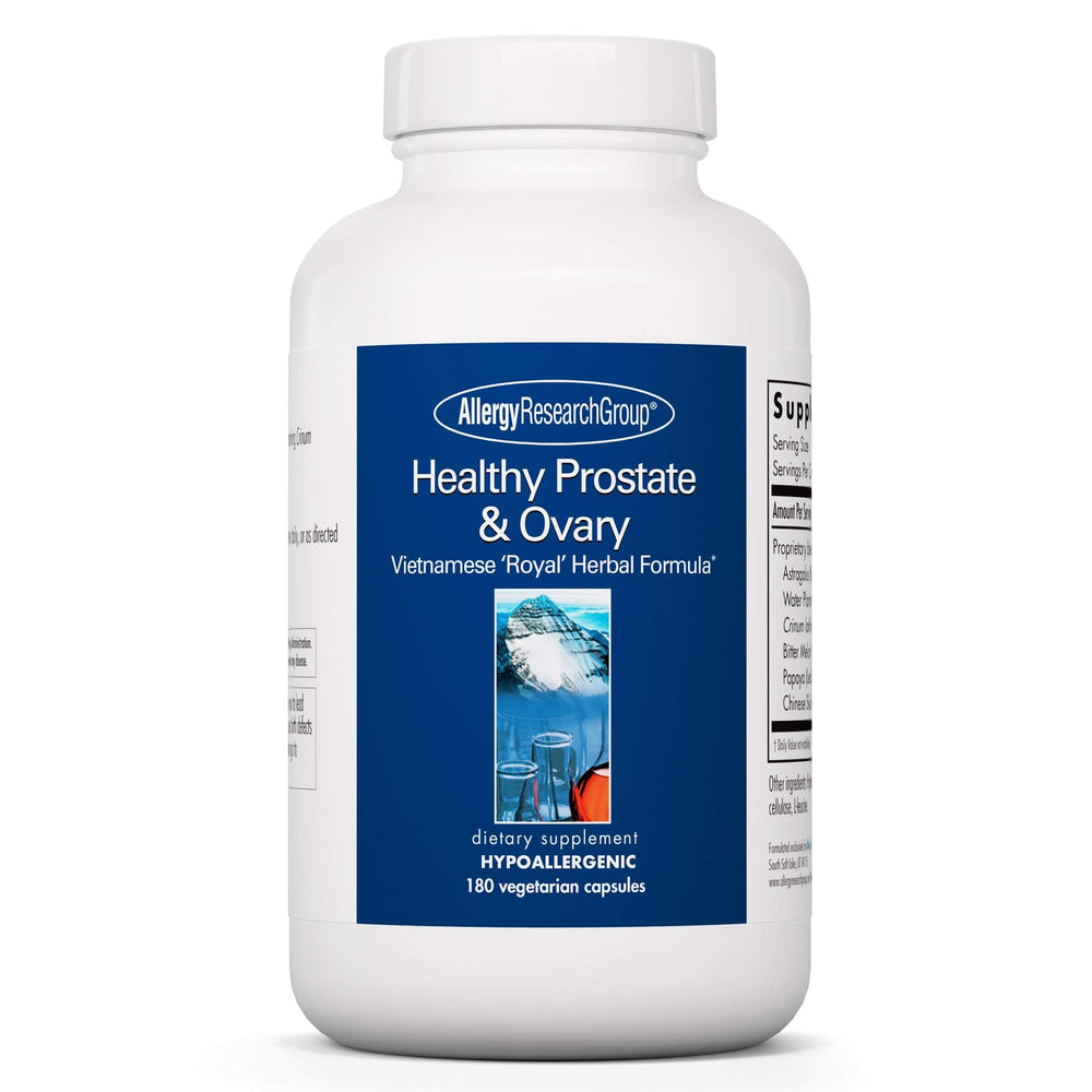 Allergy Research Group healthy prostate & ovary supplement bottle promoting reproductive health