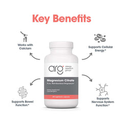 Allergy Research Group magnesium citrate capsules on shelf, vegetarian capsule