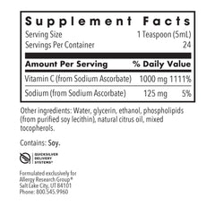 Allergy Research Group Micro Liposomal C 1000mg bottle pour showing smooth liquid flow