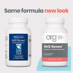 Allergy Research Group Nrf2 Renew label close-up with product details
