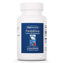 Allergy Research Group Pantethine bottle pour shows easy-to-take capsules for daily metabolism.