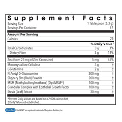 Perm A Vite powder label featuring L-glutamine and slippery elm.