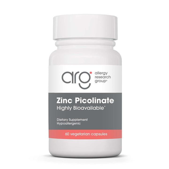 ARG Zinc Picolinato: botella con cápsulas vegetarianas para apoyar el sistema inmune.