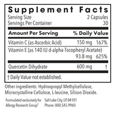 Allergy Research Group Quercetin 300 nutrition facts panel for details
