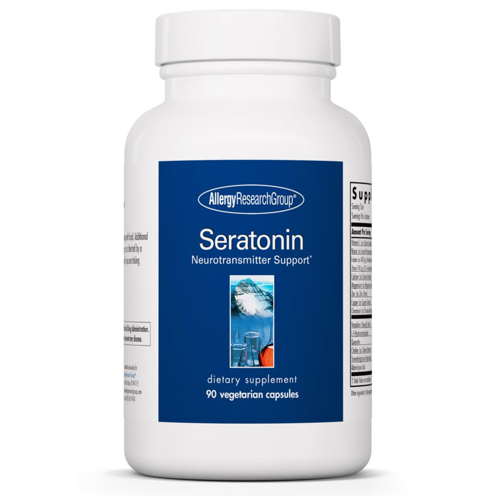 Allergy Research Group Seratonin bottle with capsules for stress and sleep support.