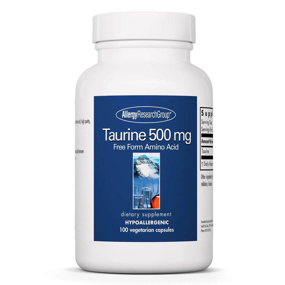 Allergy Research Group Taurine 500mg bottle front view for cardiovascular support.