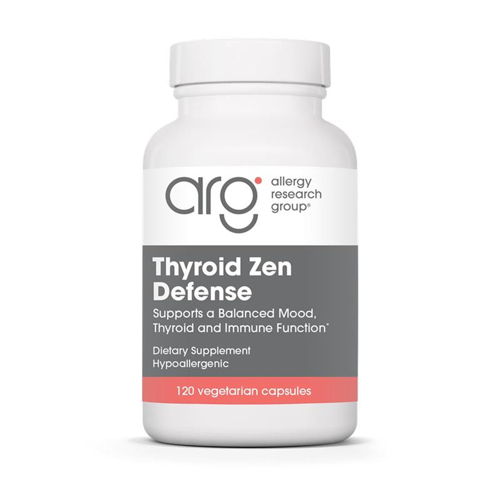 Allergy Research Group Thyroid Zen Defense bottle; supports daily thyroid balance.