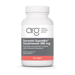 Allergy Research Group Tocomin SupraBio bottle close-up showing softgels for enhanced absorption.