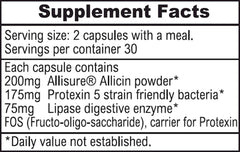 Allimax PrePro label detail highlighting enzymes and prebiotic content