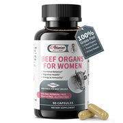 Alliwise beef organ supplement bottle and capsules for women's wellness