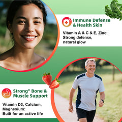 Alliwise greens gummies close-up showing 25 vegetables for natural energy.